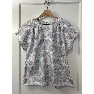 Vintage Notations Women's Colorful Short Sleeve Blouse Top Shoulder Pads Size 12